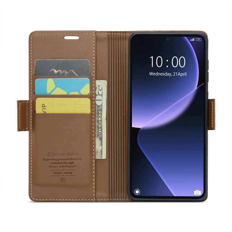 For Xiaomi 13T/13T Pro CaseMe 023 Butterfly Buckle Litchi Texture RFID Anti-theft Leather Phone Case(Brown)
