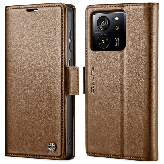 For Xiaomi 13T/13T Pro CaseMe 023 Butterfly Buckle Litchi Texture RFID Anti-theft Leather Phone Case(Brown)