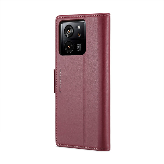 For Xiaomi 13T/13T Pro CaseMe 023 Butterfly Buckle Litchi Texture RFID Anti-theft Leather Phone Case(Wine Red)