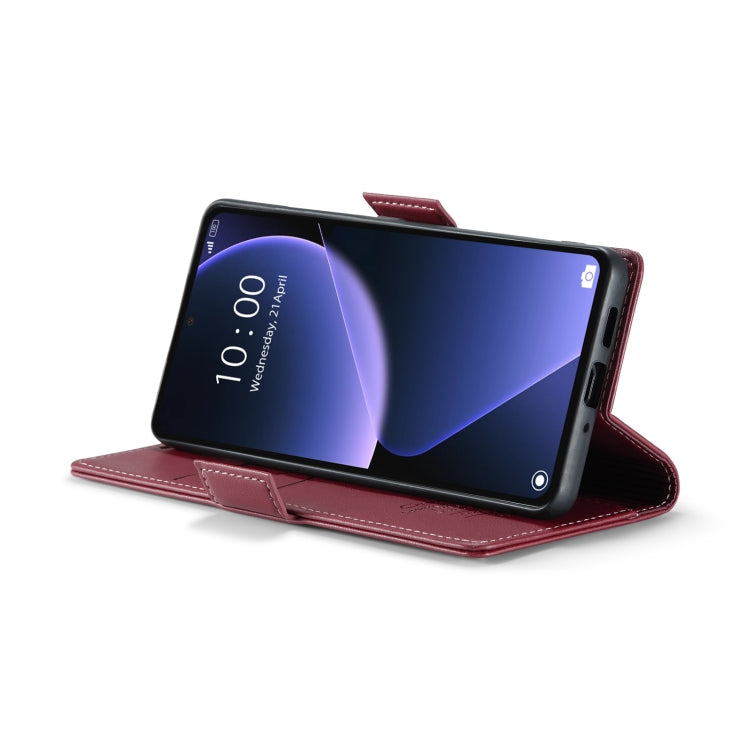 For Xiaomi 13T/13T Pro CaseMe 023 Butterfly Buckle Litchi Texture RFID Anti-theft Leather Phone Case(Wine Red)