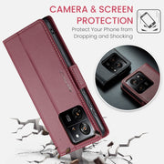 For Xiaomi 13T/13T Pro CaseMe 023 Butterfly Buckle Litchi Texture RFID Anti-theft Leather Phone Case(Wine Red)