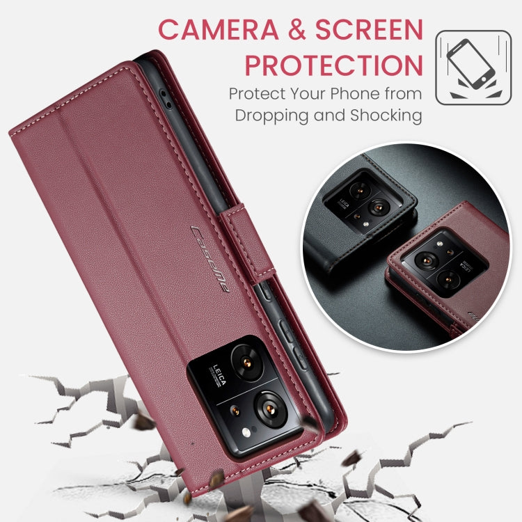 For Xiaomi 13T/13T Pro CaseMe 023 Butterfly Buckle Litchi Texture RFID Anti-theft Leather Phone Case(Wine Red)
