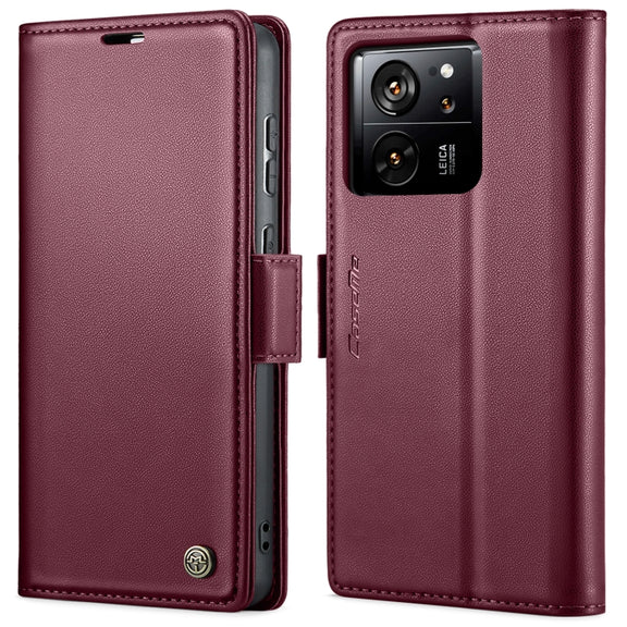 For Xiaomi 13T/13T Pro CaseMe 023 Butterfly Buckle Litchi Texture RFID Anti-theft Leather Phone Case(Wine Red)