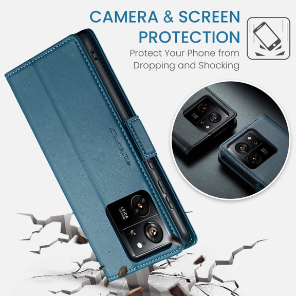 For Xiaomi 13T/13T Pro CaseMe 023 Butterfly Buckle Litchi Texture RFID Anti-theft Leather Phone Case(Blue)