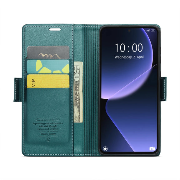 For Xiaomi 13T/13T Pro CaseMe 023 Butterfly Buckle Litchi Texture RFID Anti-theft Leather Phone Case(Pearly Blue)
