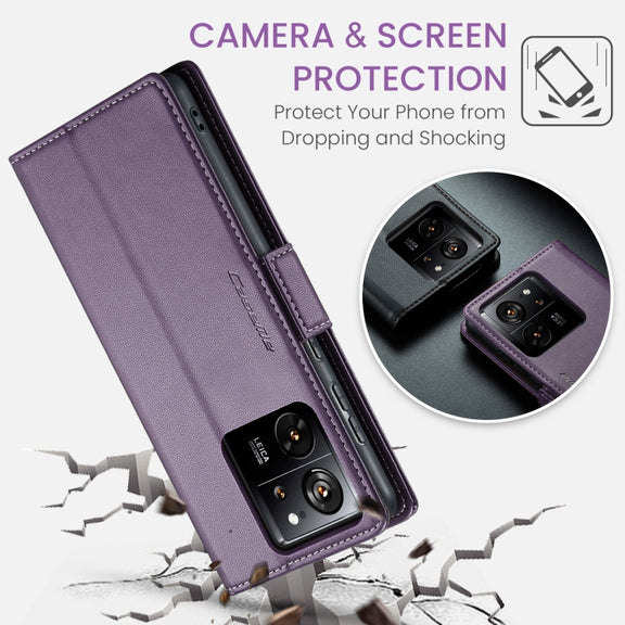 For Xiaomi 13T/13T Pro CaseMe 023 Butterfly Buckle Litchi Texture RFID Anti-theft Leather Phone Case(Pearly Purple)