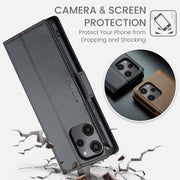 For Xiaomi Redmi 12 4G／12 5G／Note 12R／POCO M6 Pro 5G CaseMe 023 Butterfly Buckle Litchi Texture RFID Anti-theft Leather Phone Case(Black)
