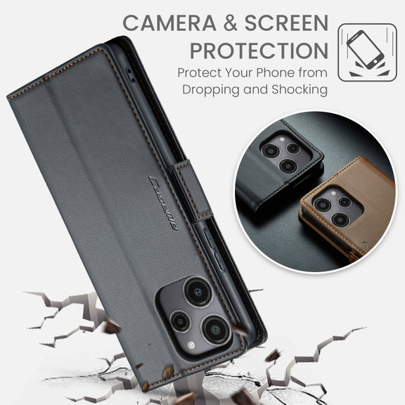 For Xiaomi Redmi 12 4G／12 5G／Note 12R／POCO M6 Pro 5G CaseMe 023 Butterfly Buckle Litchi Texture RFID Anti-theft Leather Phone Case(Black)