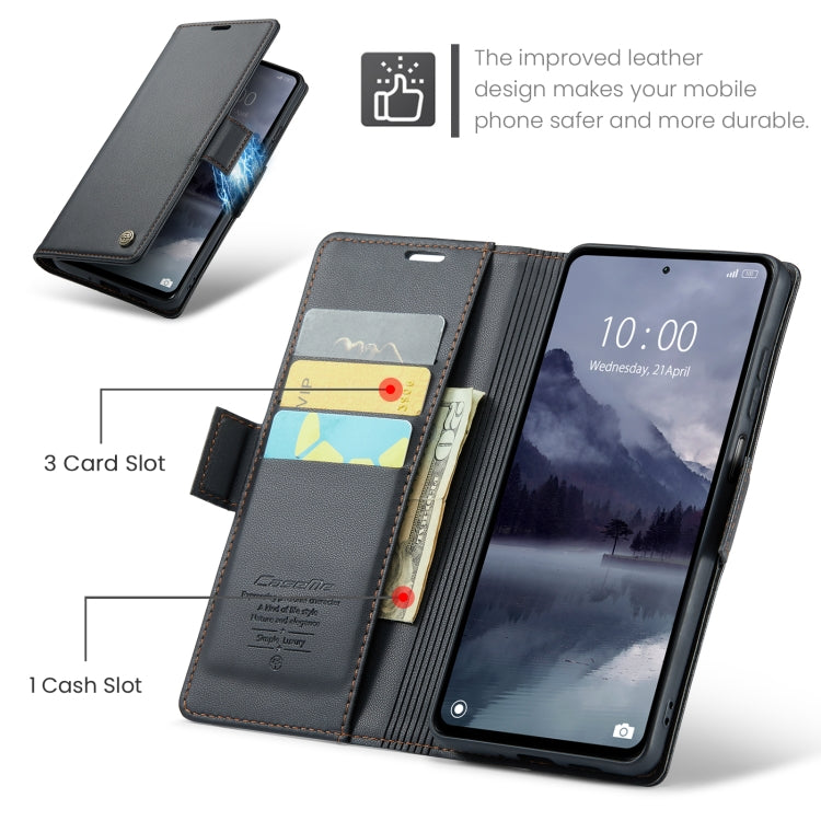 For Xiaomi Redmi 12 4G／12 5G／Note 12R／POCO M6 Pro 5G CaseMe 023 Butterfly Buckle Litchi Texture RFID Anti-theft Leather Phone Case(Black)