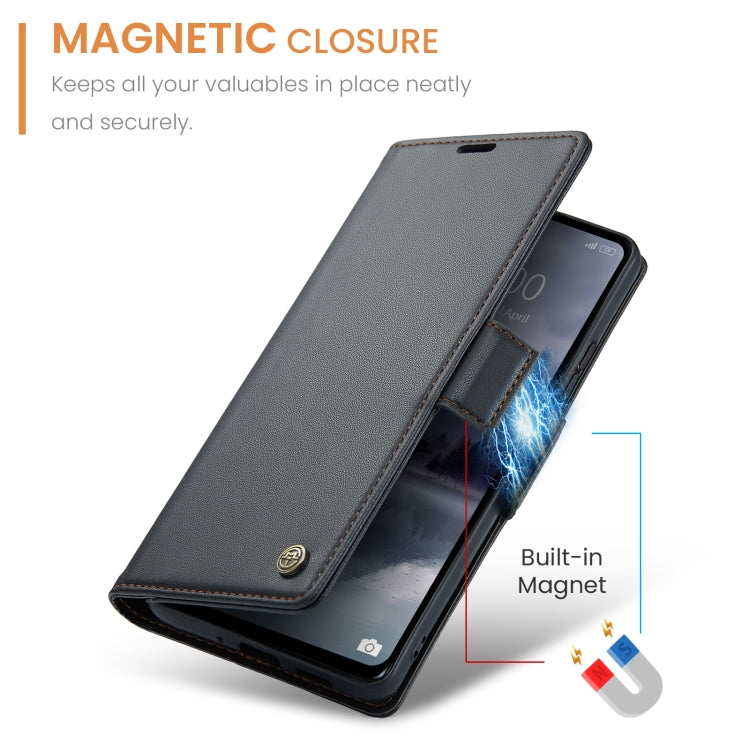 For Xiaomi Redmi 12 4G／12 5G／Note 12R／POCO M6 Pro 5G CaseMe 023 Butterfly Buckle Litchi Texture RFID Anti-theft Leather Phone Case(Black)