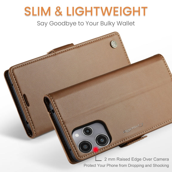 For Xiaomi Redmi 12 4G／12 5G／Note 12R／POCO M6 Pro 5G CaseMe 023 Butterfly Buckle Litchi Texture RFID Anti-theft Leather Phone Case(Brown)