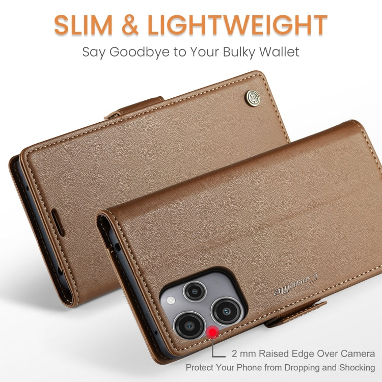 For Xiaomi Redmi 12 4G／12 5G／Note 12R／POCO M6 Pro 5G CaseMe 023 Butterfly Buckle Litchi Texture RFID Anti-theft Leather Phone Case(Brown)