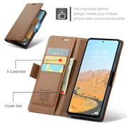 For Xiaomi Redmi 12 4G／12 5G／Note 12R／POCO M6 Pro 5G CaseMe 023 Butterfly Buckle Litchi Texture RFID Anti-theft Leather Phone Case(Brown)