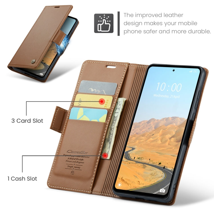For Xiaomi Redmi 12 4G／12 5G／Note 12R／POCO M6 Pro 5G CaseMe 023 Butterfly Buckle Litchi Texture RFID Anti-theft Leather Phone Case(Brown)