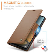 For Xiaomi Redmi 12 4G／12 5G／Note 12R／POCO M6 Pro 5G CaseMe 023 Butterfly Buckle Litchi Texture RFID Anti-theft Leather Phone Case(Brown)
