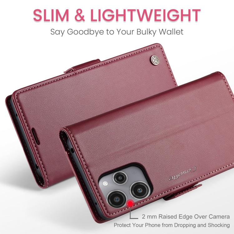 For Xiaomi Redmi 12 4G／12 5G／Note 12R／POCO M6 Pro 5G CaseMe 023 Butterfly Buckle Litchi Texture RFID Anti-theft Leather Phone Case(Wine Red)
