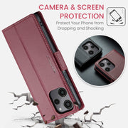 For Xiaomi Redmi 12 4G／12 5G／Note 12R／POCO M6 Pro 5G CaseMe 023 Butterfly Buckle Litchi Texture RFID Anti-theft Leather Phone Case(Wine Red)
