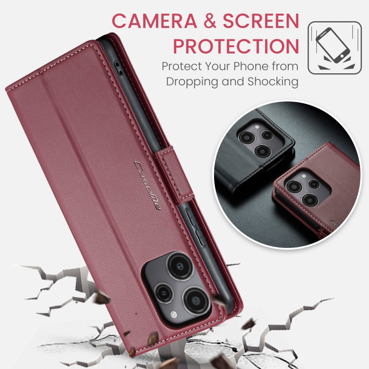 For Xiaomi Redmi 12 4G／12 5G／Note 12R／POCO M6 Pro 5G CaseMe 023 Butterfly Buckle Litchi Texture RFID Anti-theft Leather Phone Case(Wine Red)