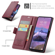 For Xiaomi Redmi 12 4G／12 5G／Note 12R／POCO M6 Pro 5G CaseMe 023 Butterfly Buckle Litchi Texture RFID Anti-theft Leather Phone Case(Wine Red)