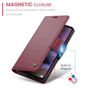 For Xiaomi Redmi 12 4G／12 5G／Note 12R／POCO M6 Pro 5G CaseMe 023 Butterfly Buckle Litchi Texture RFID Anti-theft Leather Phone Case(Wine Red)