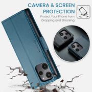 For Xiaomi Redmi 12 4G／12 5G／Note 12R／POCO M6 Pro 5G CaseMe 023 Butterfly Buckle Litchi Texture RFID Anti-theft Leather Phone Case(Blue)