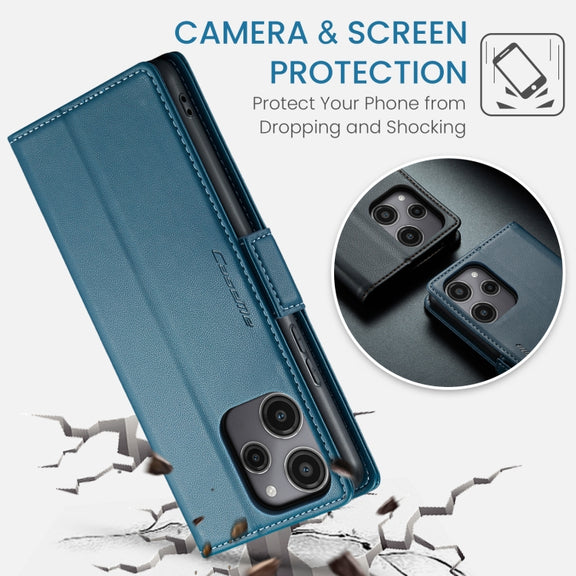 For Xiaomi Redmi 12 4G／12 5G／Note 12R／POCO M6 Pro 5G CaseMe 023 Butterfly Buckle Litchi Texture RFID Anti-theft Leather Phone Case(Blue)