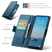 For Xiaomi Redmi 12 4G／12 5G／Note 12R／POCO M6 Pro 5G CaseMe 023 Butterfly Buckle Litchi Texture RFID Anti-theft Leather Phone Case(Blue)