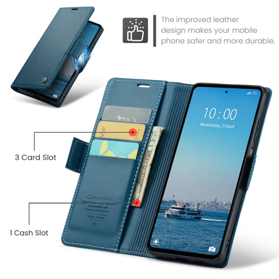 For Xiaomi Redmi 12 4G／12 5G／Note 12R／POCO M6 Pro 5G CaseMe 023 Butterfly Buckle Litchi Texture RFID Anti-theft Leather Phone Case(Blue)