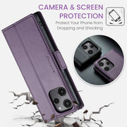 For Xiaomi Redmi 12 4G／12 5G／Note 12R／POCO M6 Pro 5G CaseMe 023 Butterfly Buckle Litchi Texture RFID Anti-theft Leather Phone Case(Pearly Purple)