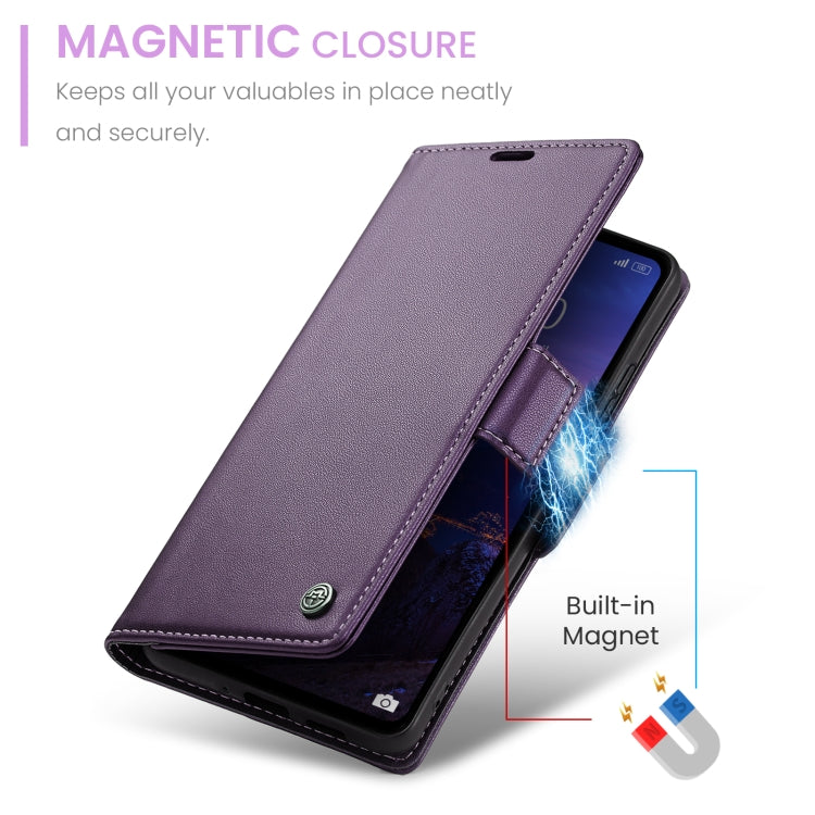 For Xiaomi Redmi 12 4G／12 5G／Note 12R／POCO M6 Pro 5G CaseMe 023 Butterfly Buckle Litchi Texture RFID Anti-theft Leather Phone Case(Pearly Purple)