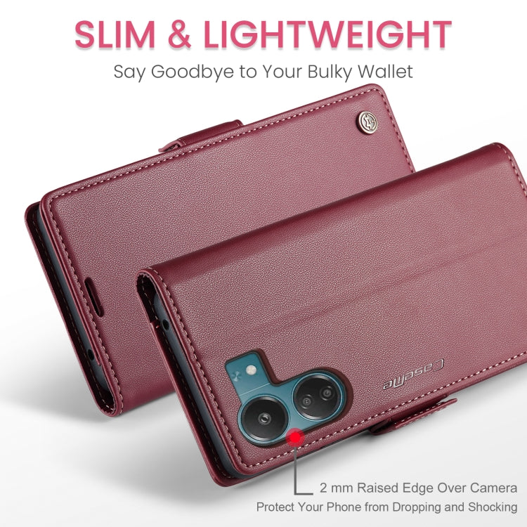 For Xiaomi Redmi 13C 4G / 13C 5G CaseMe 023 Butterfly Buckle Litchi Texture RFID Anti-theft Leather Phone Case(Wine Red)