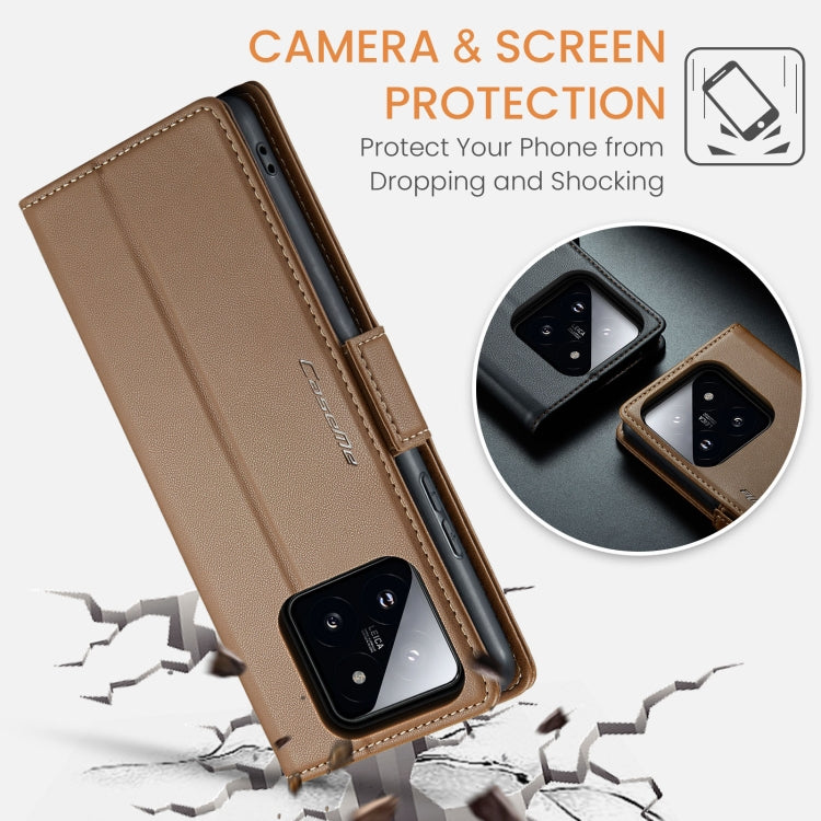 For Xiaomi 14 Pro CaseMe 023 Butterfly Buckle Litchi Texture RFID Anti-theft Leather Phone Case(Brown)