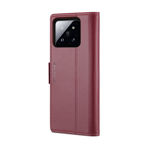 For Xiaomi 14 Pro CaseMe 023 Butterfly Buckle Litchi Texture RFID Anti-theft Leather Phone Case(Wine Red)