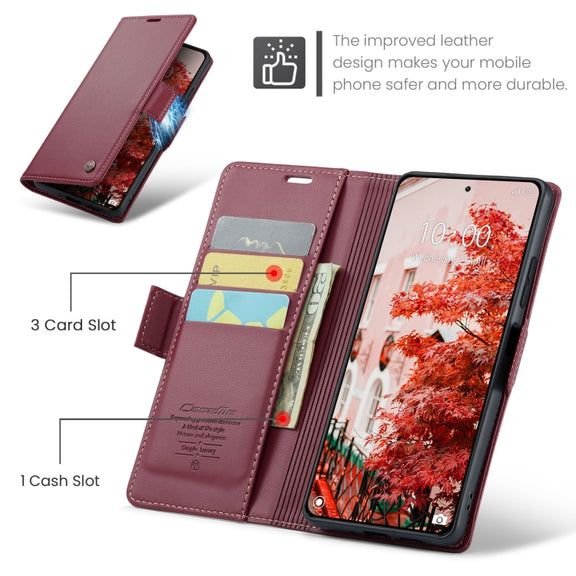 For Xiaomi 14 Pro CaseMe 023 Butterfly Buckle Litchi Texture RFID Anti-theft Leather Phone Case(Wine Red)