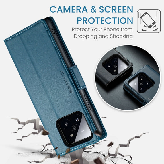 For Xiaomi 14 Pro CaseMe 023 Butterfly Buckle Litchi Texture RFID Anti-theft Leather Phone Case(Blue)