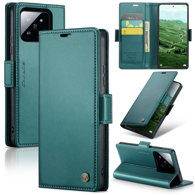 For Xiaomi 14 Pro CaseMe 023 Butterfly Buckle Litchi Texture RFID Anti-theft Leather Phone Case(Pearly Blue)