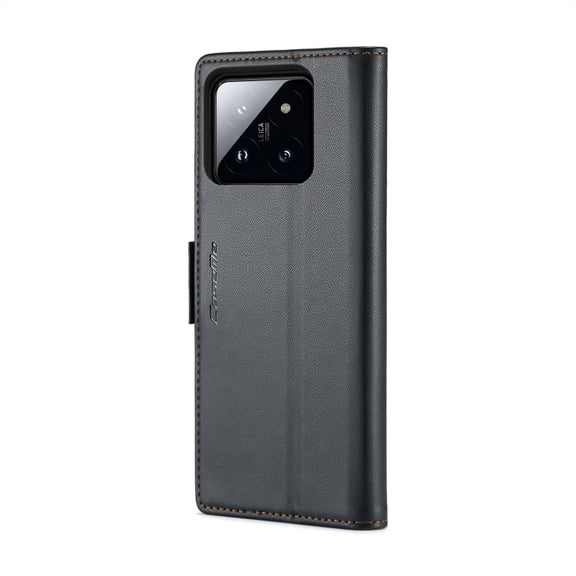 For Xiaomi 14 CaseMe 023 Butterfly Buckle Litchi Texture RFID Anti-theft Leather Phone Case(Black)