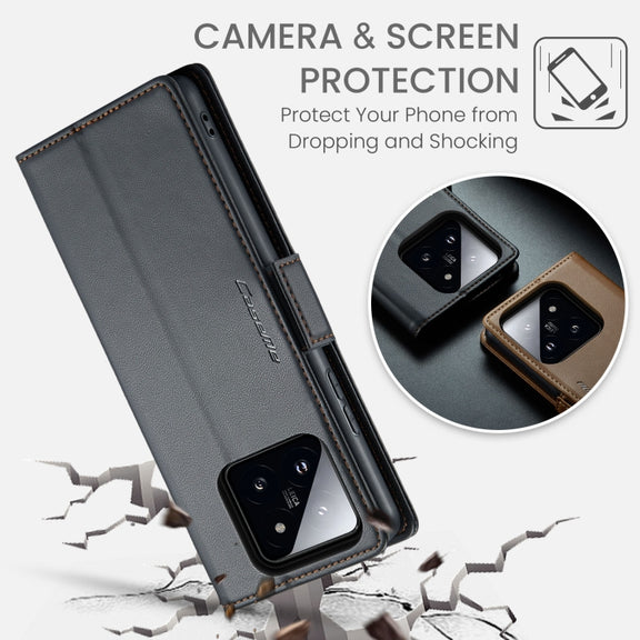For Xiaomi 14 CaseMe 023 Butterfly Buckle Litchi Texture RFID Anti-theft Leather Phone Case(Black)
