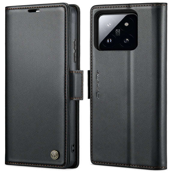 For Xiaomi 14 CaseMe 023 Butterfly Buckle Litchi Texture RFID Anti-theft Leather Phone Case(Black)