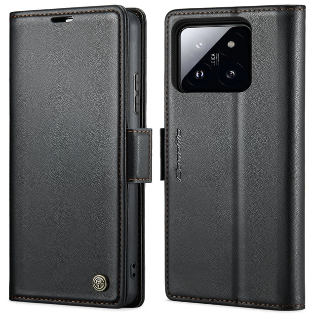 For Xiaomi 14 CaseMe 023 Butterfly Buckle Litchi Texture RFID Anti-theft Leather Phone Case(Black)