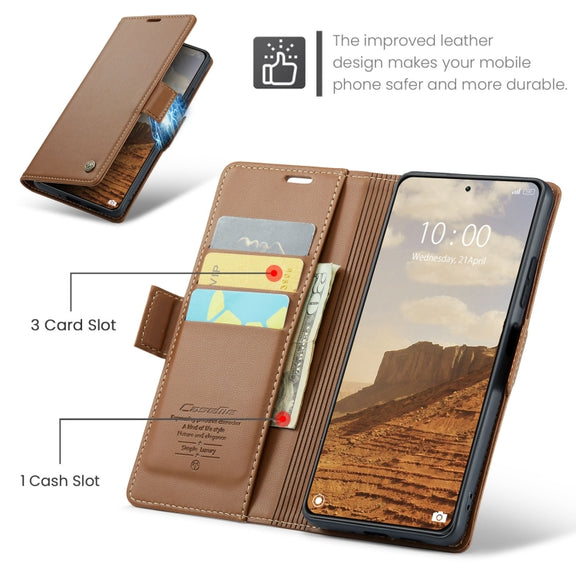 For Xiaomi 14 CaseMe 023 Butterfly Buckle Litchi Texture RFID Anti-theft Leather Phone Case(Brown)