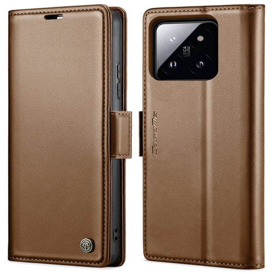 For Xiaomi 14 CaseMe 023 Butterfly Buckle Litchi Texture RFID Anti-theft Leather Phone Case(Brown) - 14 Cases by CaseMe | Online Shopping South Africa | PMC Jewellery | Buy Now Pay Later Mobicred