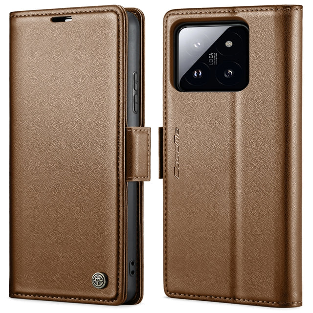 For Xiaomi 14 CaseMe 023 Butterfly Buckle Litchi Texture RFID Anti-theft Leather Phone Case(Brown)