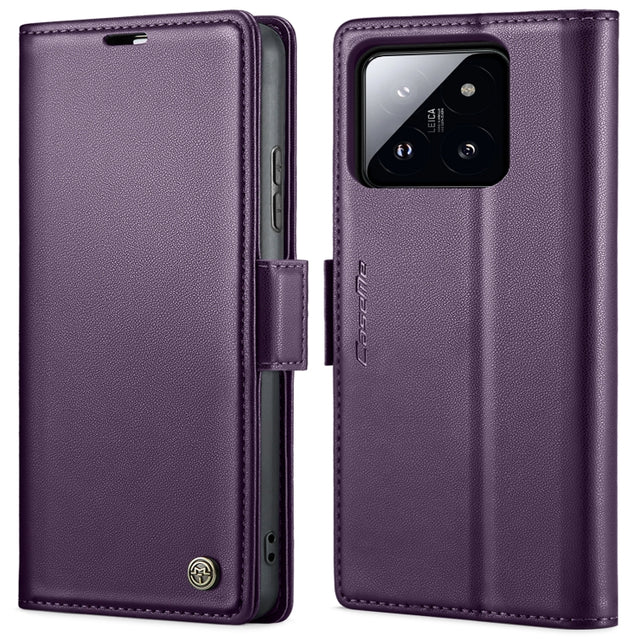 For Xiaomi 14 CaseMe 023 Butterfly Buckle Litchi Texture RFID Anti-theft Leather Phone Case(Pearly Purple)