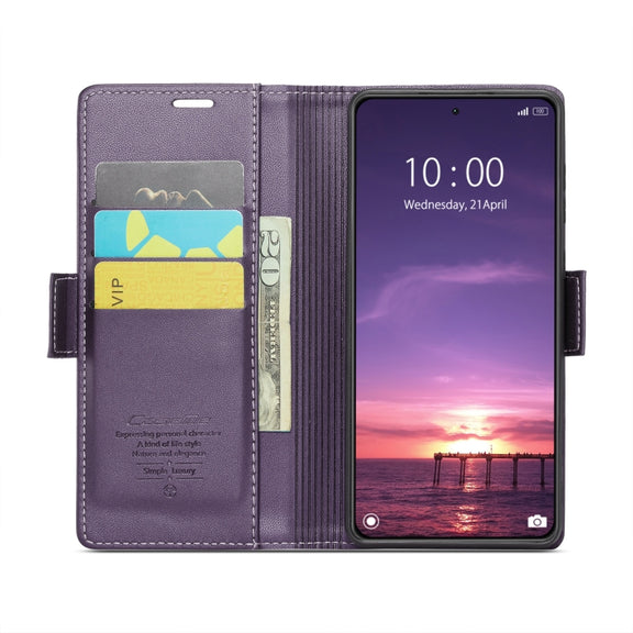 For Xiaomi 14 CaseMe 023 Butterfly Buckle Litchi Texture RFID Anti-theft Leather Phone Case(Pearly Purple)