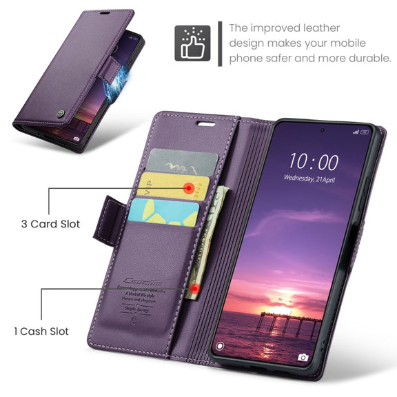 For Xiaomi 14 CaseMe 023 Butterfly Buckle Litchi Texture RFID Anti-theft Leather Phone Case(Pearly Purple)