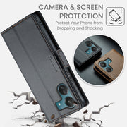 For Xiaomi Poco C65 4G CaseMe 023 Butterfly Buckle Litchi Texture RFID Anti-theft Leather Phone Case(Black)