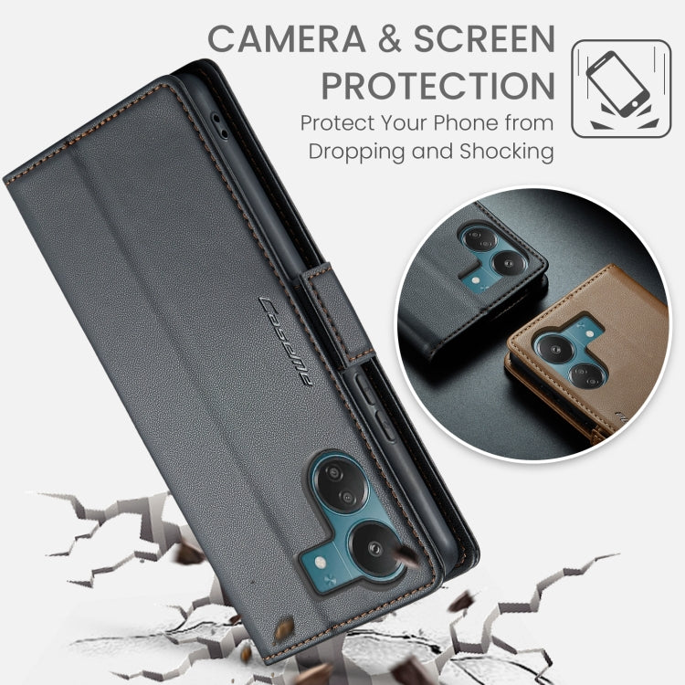 For Xiaomi Poco C65 4G CaseMe 023 Butterfly Buckle Litchi Texture RFID Anti-theft Leather Phone Case(Black)