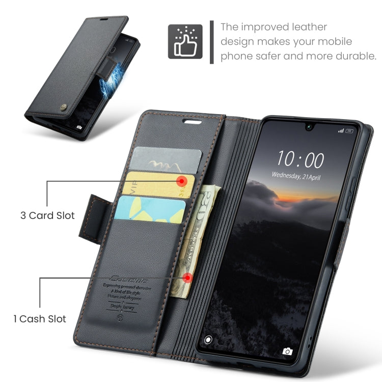 For Xiaomi Poco C65 4G CaseMe 023 Butterfly Buckle Litchi Texture RFID Anti-theft Leather Phone Case(Black)