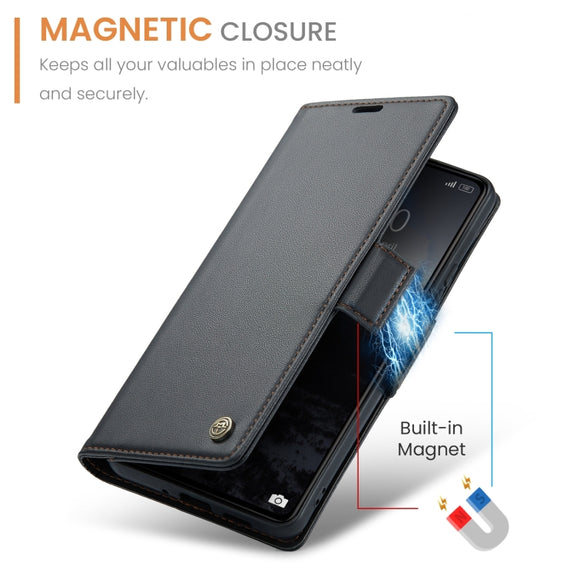 For Xiaomi Poco C65 4G CaseMe 023 Butterfly Buckle Litchi Texture RFID Anti-theft Leather Phone Case(Black)